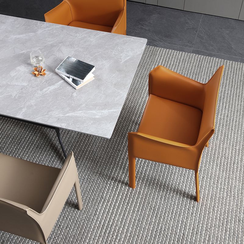 Chaises de salle à manger modernes en métal avec accoudoirs en cuir pour restaurant (Ensemble de 2)