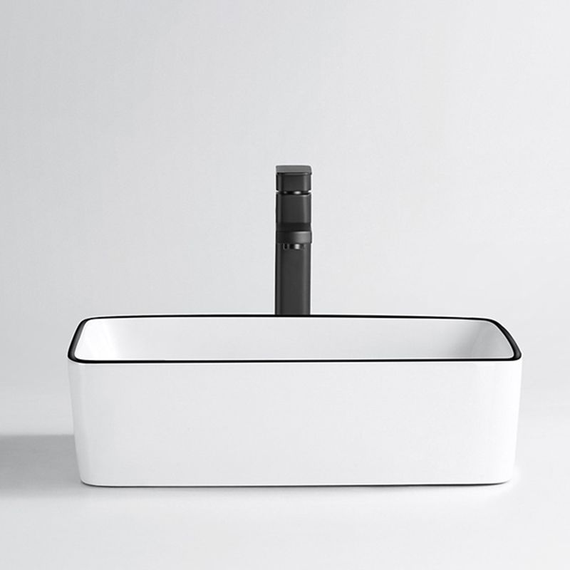 Modern Vessel Bathroom Sink Rectangular Porcelain Drain Assembly and Faucet Wash Stand