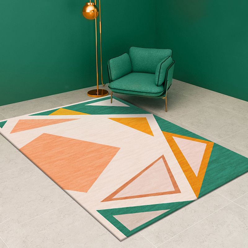 Minimalism Geometrical Pattern Rug Green Polypropylene Carpet Anti-Slip Indoor Rug for Living Room