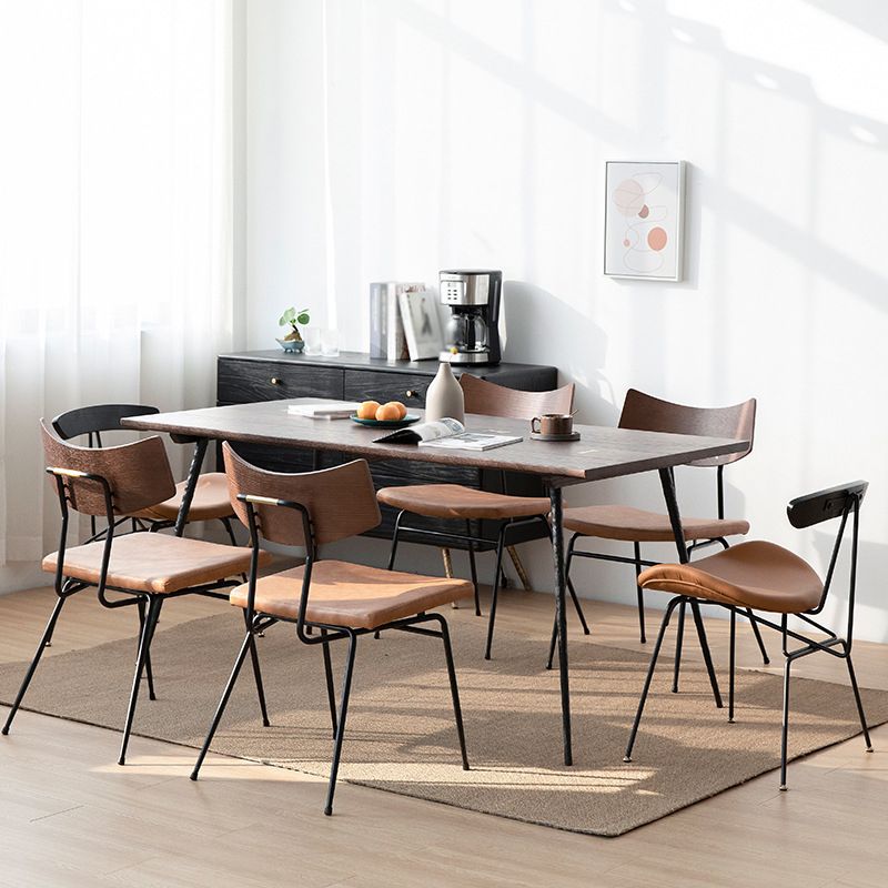 Mesa de comedor de lujo tradicional, mesa rectangular de madera de 4 patas con base de metal