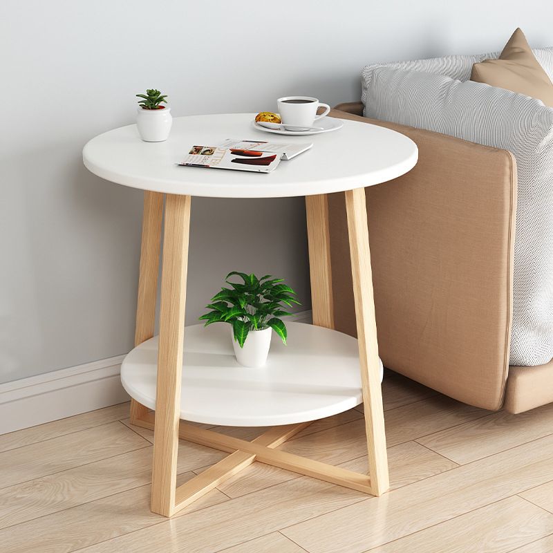 27.5" Tall Cross Legs Side Table Wood Natural/ White Round Side End Table