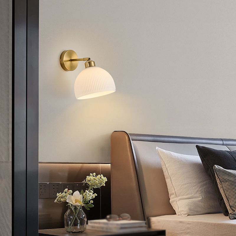 Nordic Style Wall Light Dome Shape Adjustable Wall Lamp with Glass Shade for Bedroom