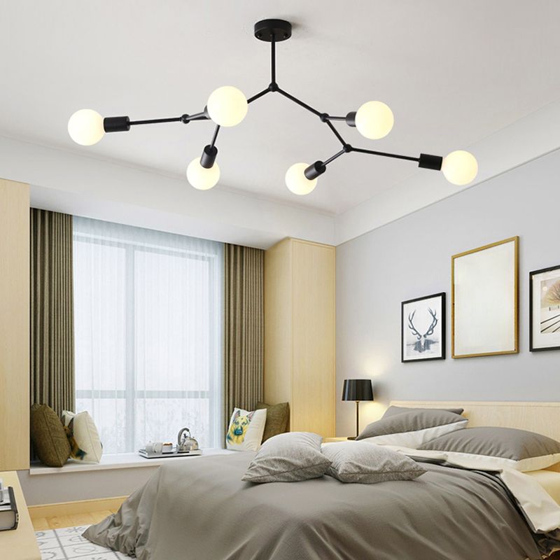 Diseño molecular de 6 luces Candelera de metal Ligero Estilo industrial Colgante de iluminación de bombilla abierta para sala de estar de dormitorio