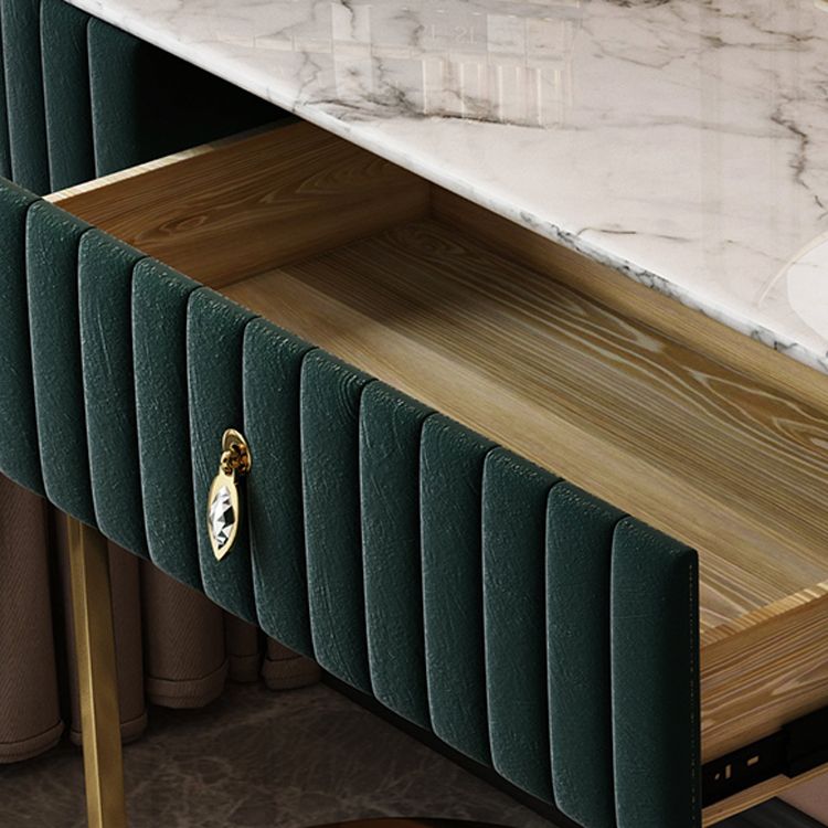 Metal Mirrored Vanity Desk with 1 Drawer Marble Top Dressing Table