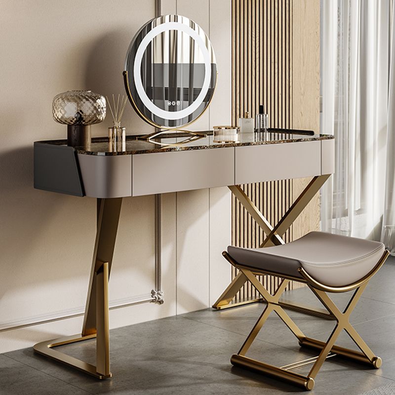 Slate Vanity Table 2-Drawer Stool Vanity Set with Lights Mirror