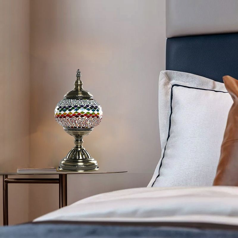 1 Light Night Light Mediterranean Global Orange/Red and Blue Stained Glass Table Lamp for Bedroom