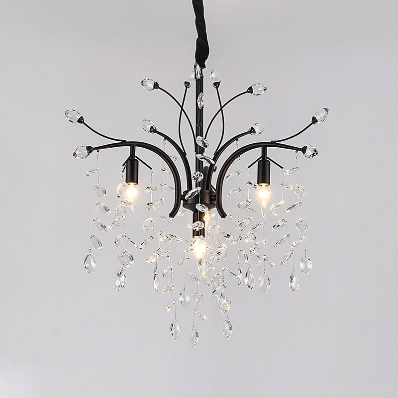 Kit di luce a sospensione cristallina smussata ramificata Modernismo 4 lampadine Black Finish Lampada del lampadario a candela