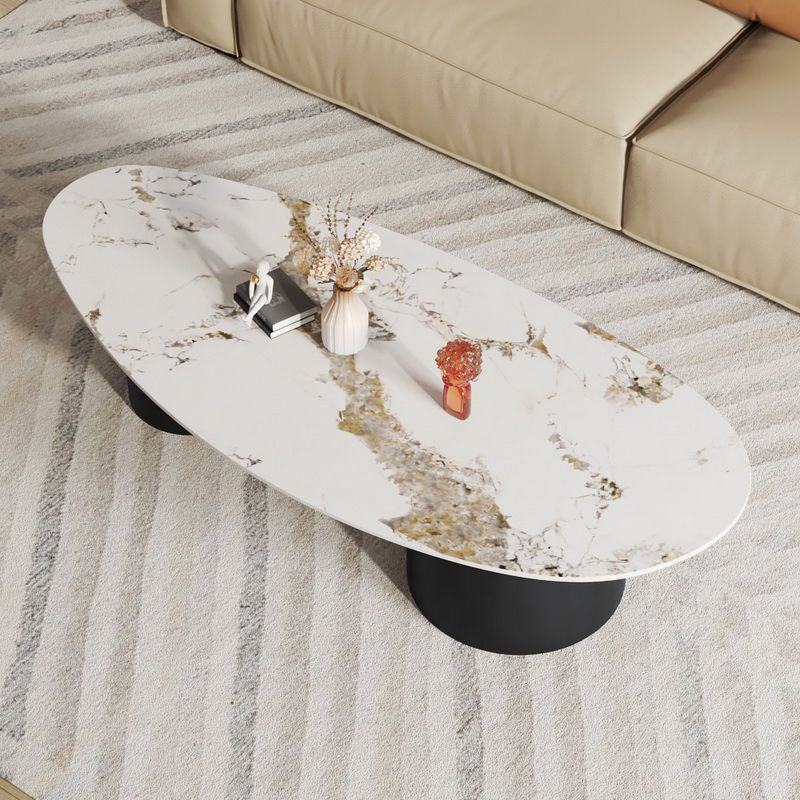 Glam Sled Coffee Table Oval Coffee or End Table in Beige and Black