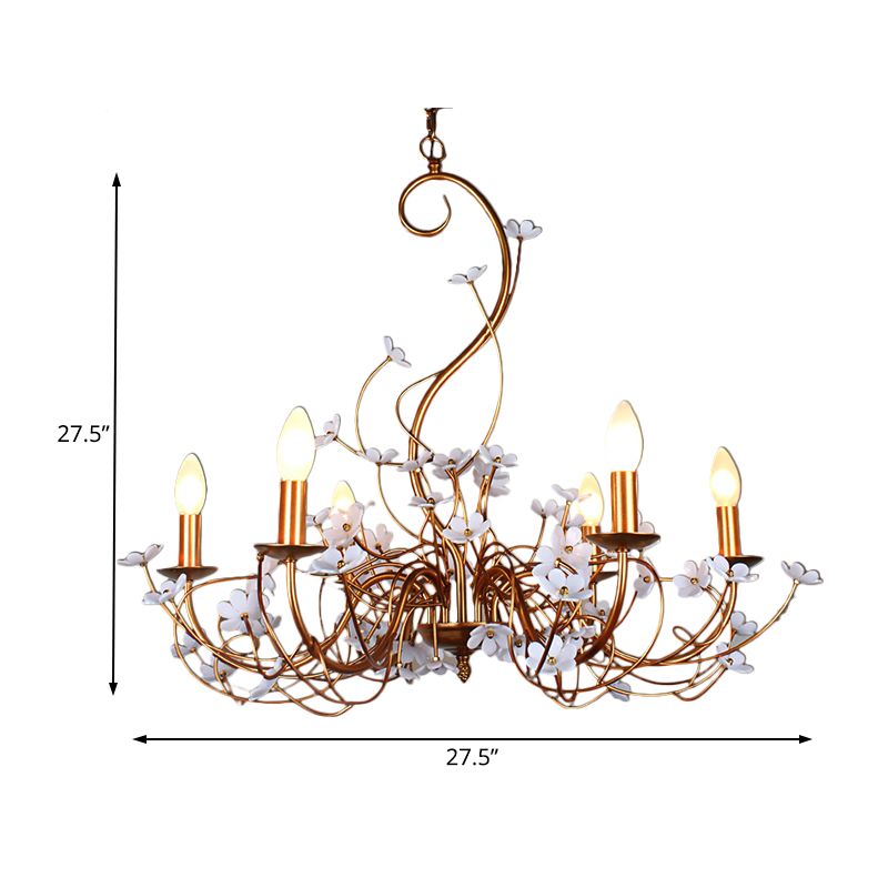 Gold Flower Shaped Chandelier Lamp Country Metal 6 Lights Living Room Hanging Light