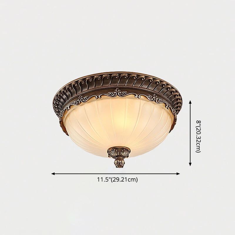 Traditional Classic Bowl Ceiling Light Wrought Iron Indoor Flush Mount with White Glass Shade