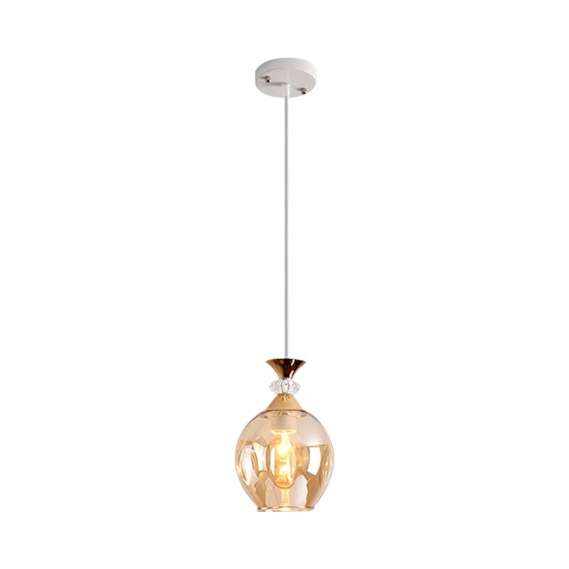 Cup-Shape Suspension Pendant Modernist Grey/Blue/Amber Dimpled Glass 1 Light Hanging Light Fixture