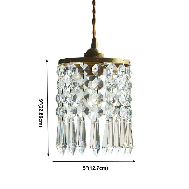 Contemporary Style Cylinder LED Pendant Crystal 1 Light Hanging Lamp in Clear