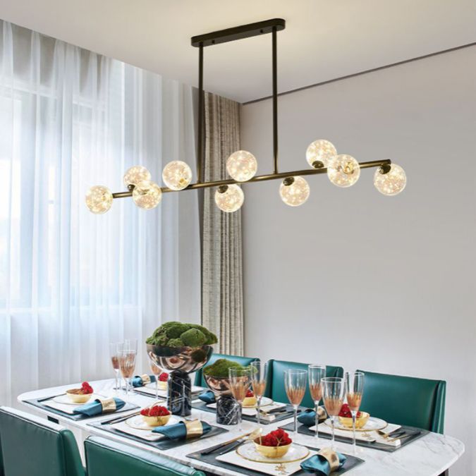 Modern Fashionable Sputnik LED Island Pendant Light Wrought Iron Ceiling Light with Pure Glass Shade