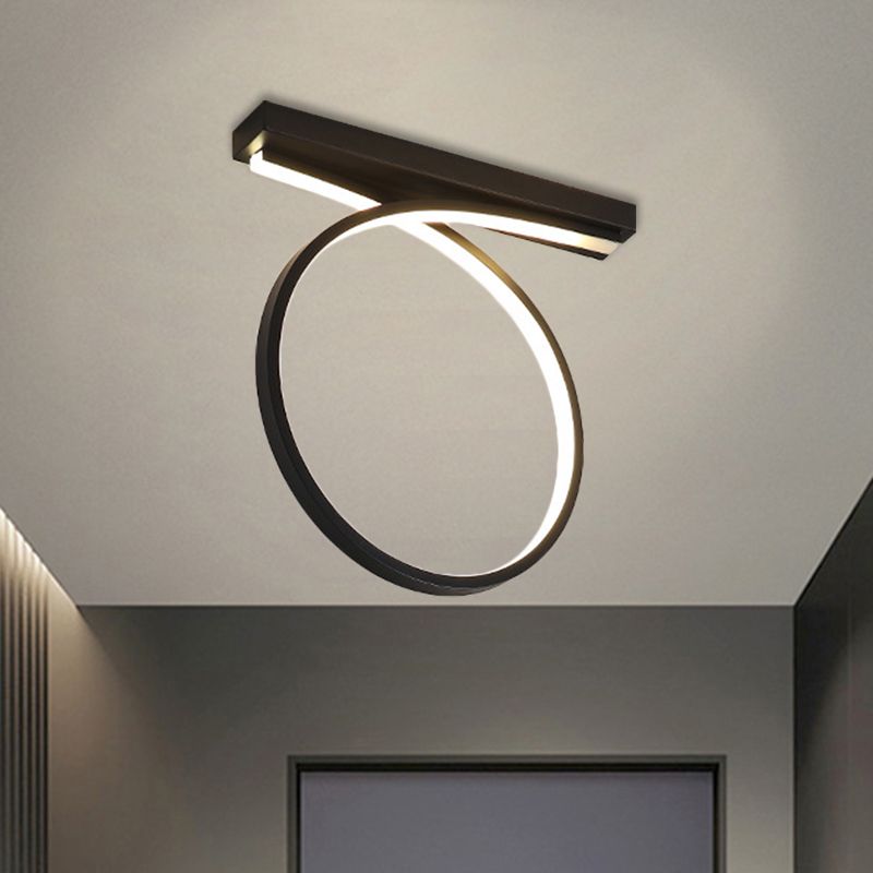 Black/Gold Loop Flush Mount Ceiling Light Simplicity Metal LED Flushmount in Warm/White Light for Restaurant