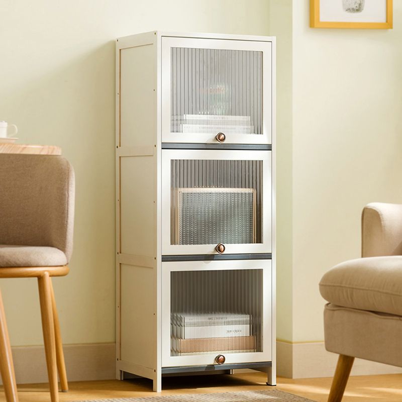 Contemporary White Cabinet with Glass Doors and Legs in Solid Wood