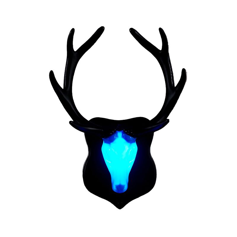 Lámpara de pared de ciervos LED país de resina blanca/azul lámpara de apliques para sala de estar con asta blanca/negra