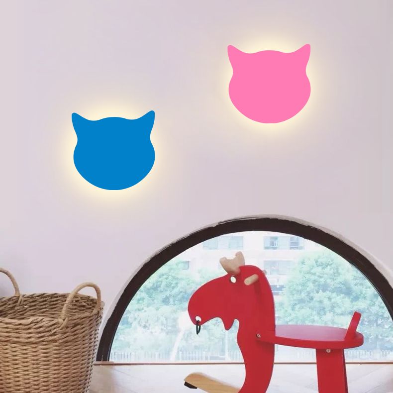 Dierenkitten hoofd muur sconce houten led sconce licht in snoep gekleurd voor kinderslaapkamer