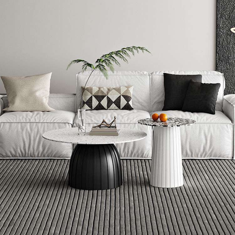 Round Terrazzo Pedestal Coffee Table Modern 2 Bunching Cocktail Tables