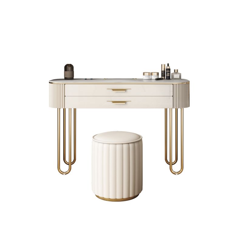 Beige Vanity Metal and Engineered Wood Makeup Dressing Table Stool Set