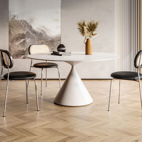 Round Dining Table Stone Dining Table in Black and White with Pedestal