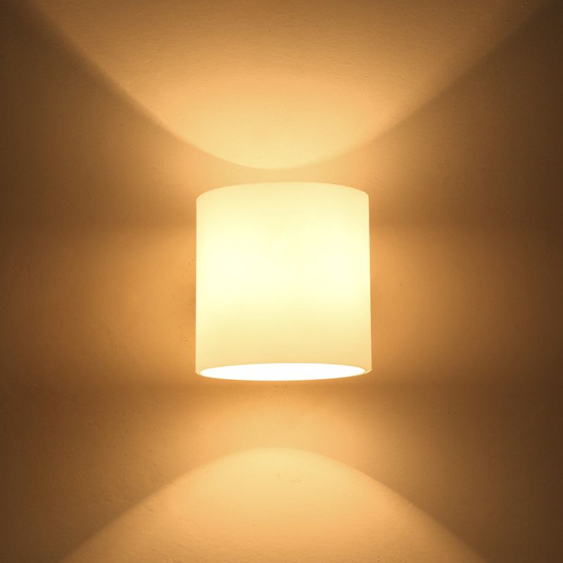 Wooden Cylindrical Wall Lamp in Modern Concise Style White Glass Wall Light for Bedroom