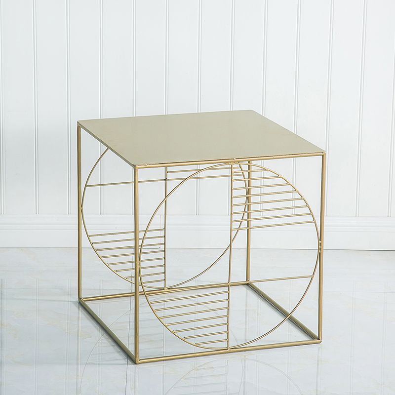 Brass Iron Frame Coffee Table Mid-Century Modern 17.7" W Square Cocktail Table