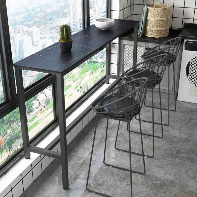 Rectangle Stone Modern Cocktail Bar Table Footrest Trestle Pub Height Dining Table