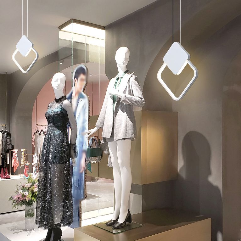 Zwart geometrische LED -hanglamp in modern eenvoudige smeedijzeren plafondlicht met acrylschaduw