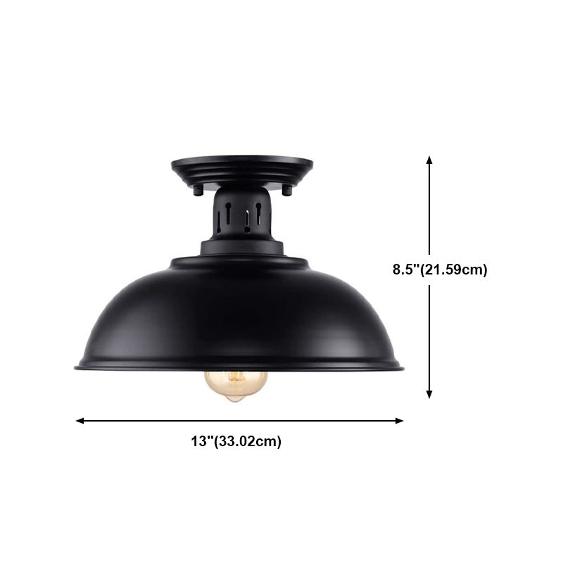 Metal Dome Ceiling Lighting Industrial Bedroom Ceiling Fixture in Black