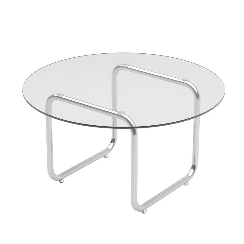 Contemporary Round Glass Top Coffee Table with Steel Sled Legs