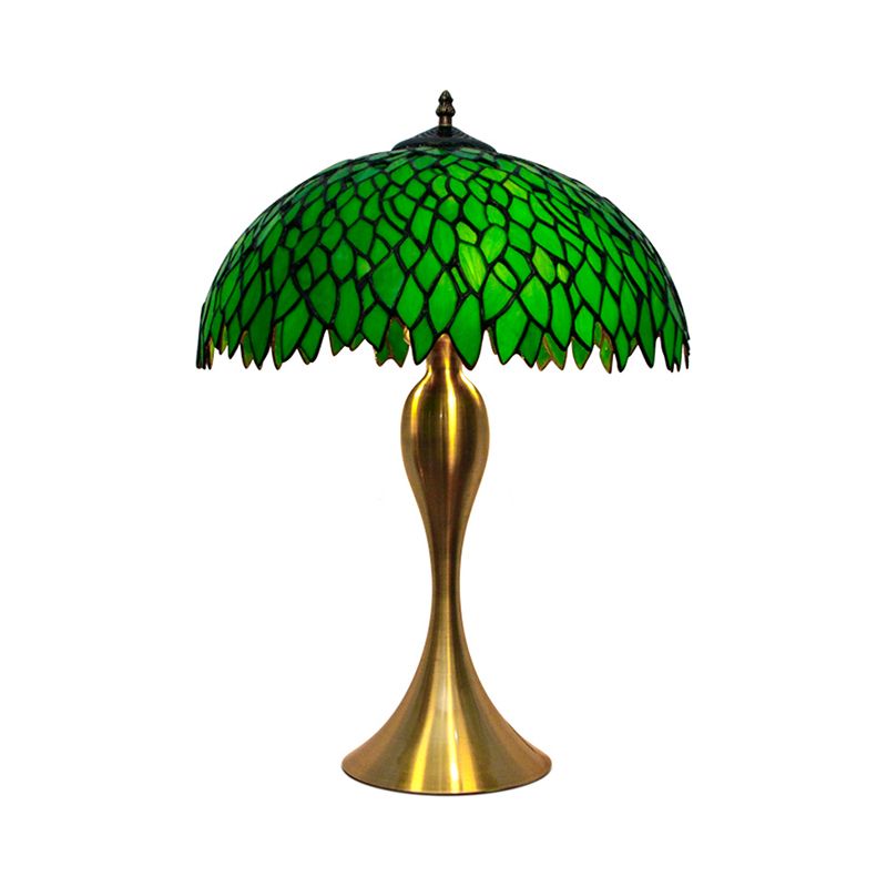 1 illuminazione da tavolo vetrate a mano verde lampada a cupola a foglia leggera