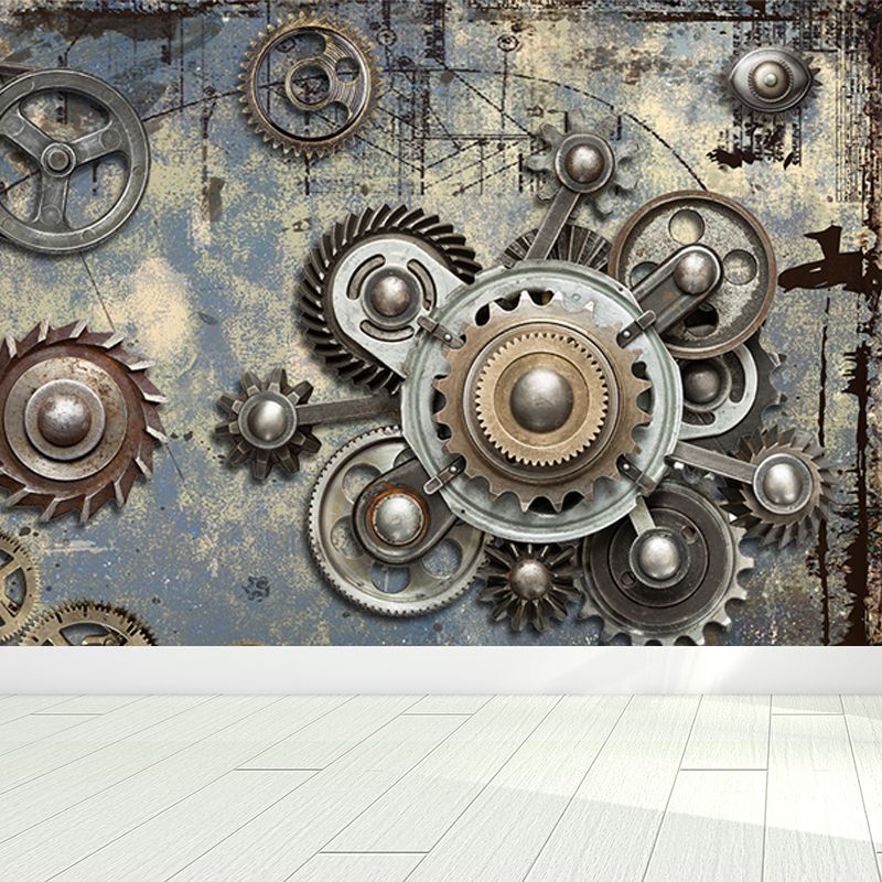 Industrial Metal Gearing Wall Mural Light Color Chain Transmission Wall Covering