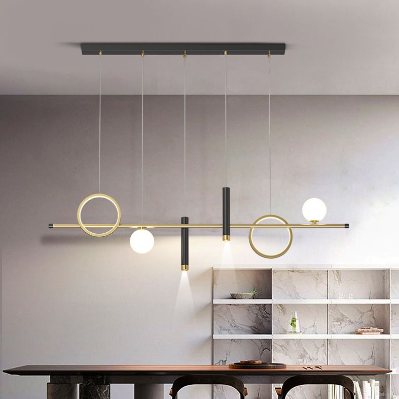 Luce a ciondolo a Linear Isola LED in ferro battuto in moderna luce gel di silice in stile di lusso in nero e oro