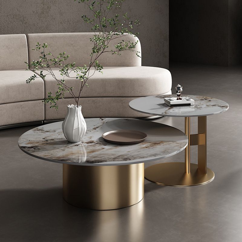 Glam Style Round Nesting Coffee Table Set with Steel Pedestal Base