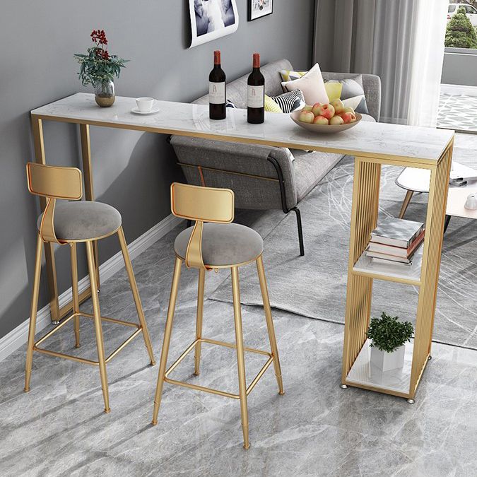 Industrial Rectangle Bar Table with Storage Marble Top Bistro Table for Small Places