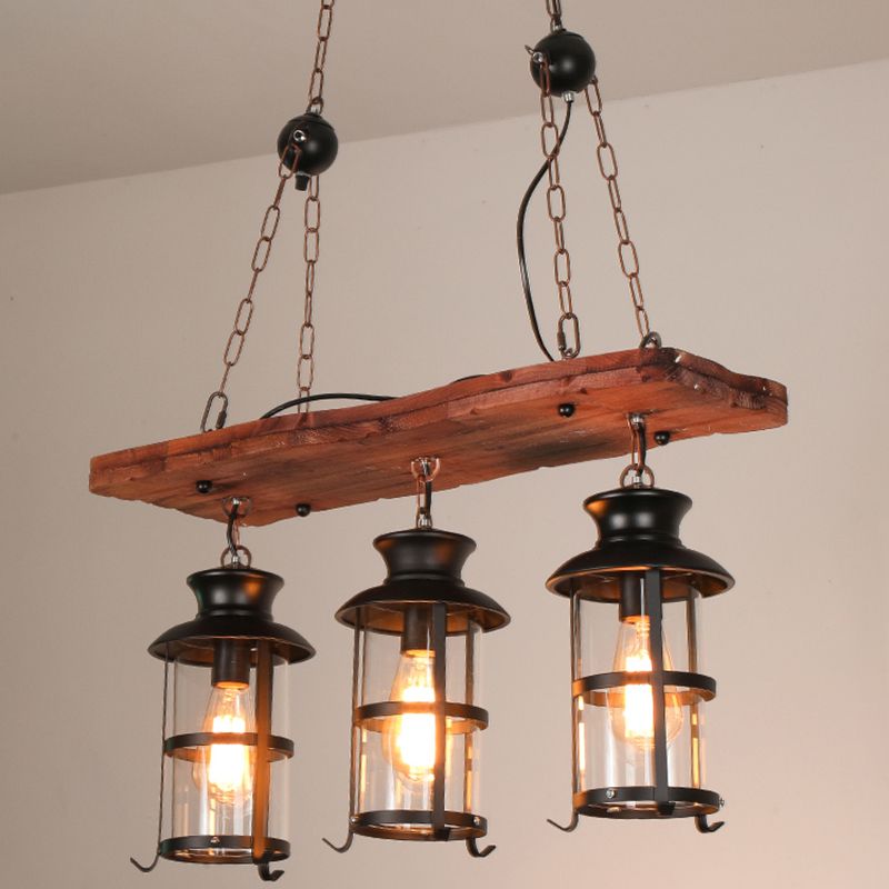 Industrial 3 - Light Ceiling Pendant Light Wood and Iron Kitchen Island Fixture in Black