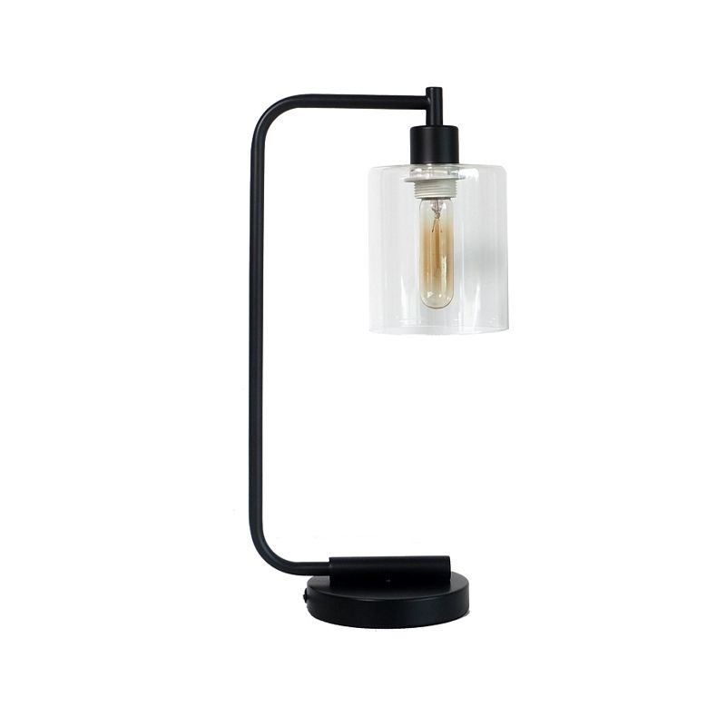 Industrial Cylindrical Night Table Lighting 1-Head Clear Glass Nightstand Light in Black for Bedroom