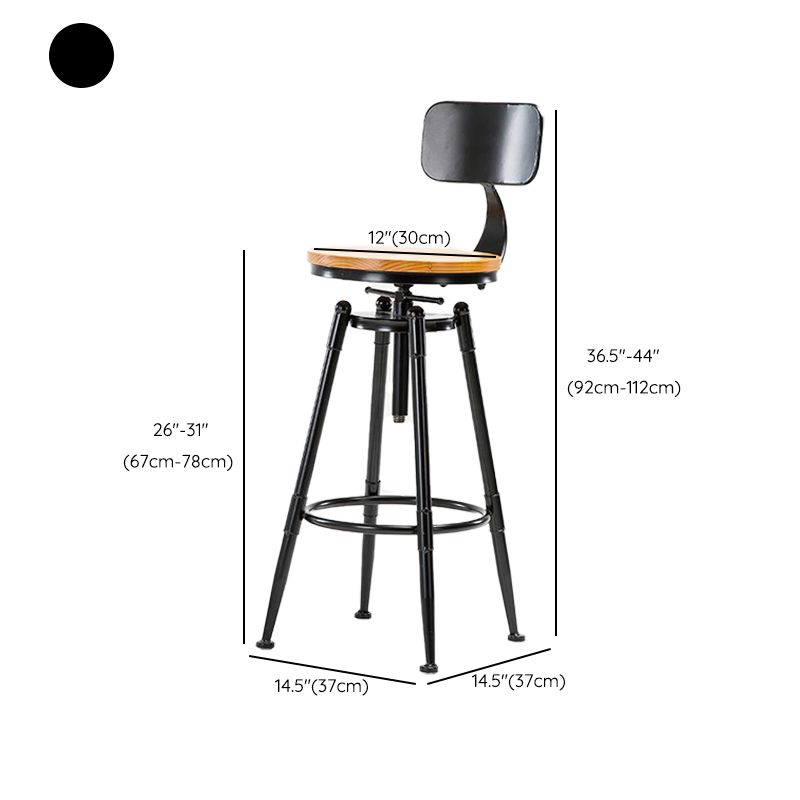 Black Metal Adjustable Height Bar Stool Solid Wood Armless Bar Stool