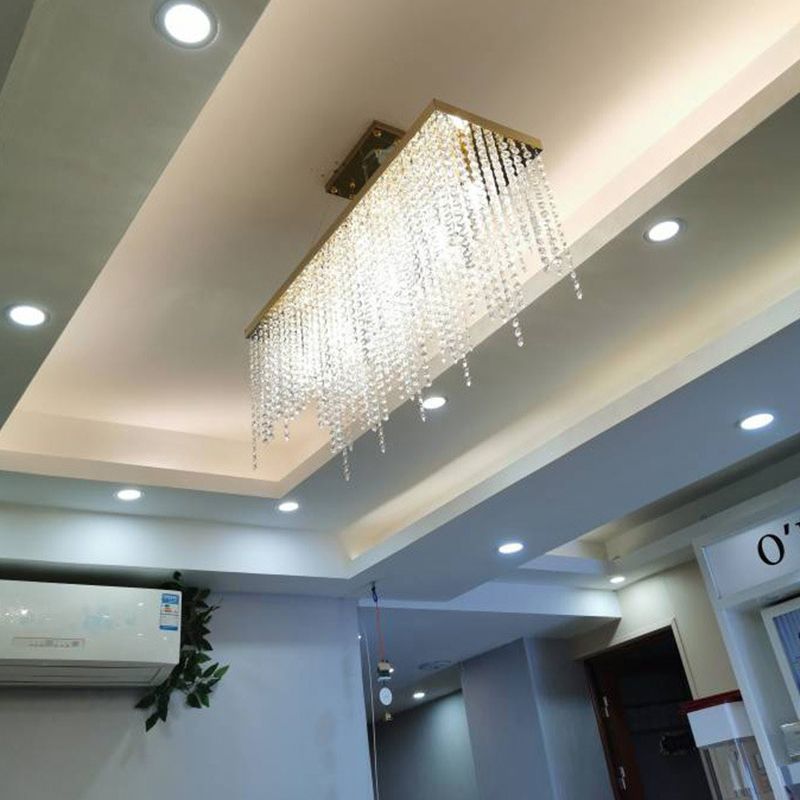 Rectangle Crystal Tassel Island Light Contemporary Style Lighting Fixture in Gold for Dining Room
