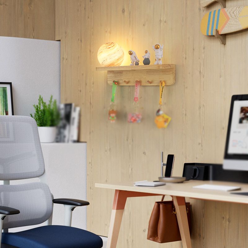 Modern Wood Wall Sconce Ball Shape Wall Light with Glass Shade without Decorations