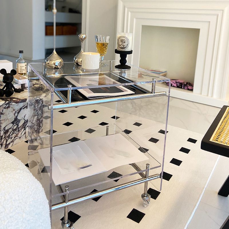 Modern Acrylic Top Rectangular Double Tier Accent Side Table
