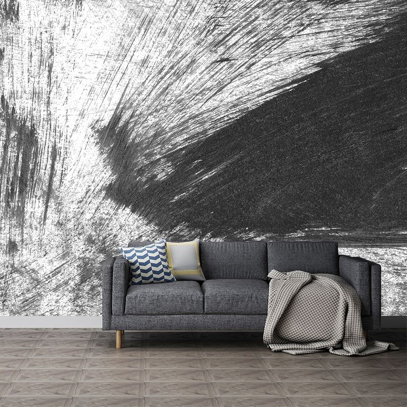 Giant Contemporary Wall Mural Black Brush Stroke Pattern Wall Decor, Custom Printed