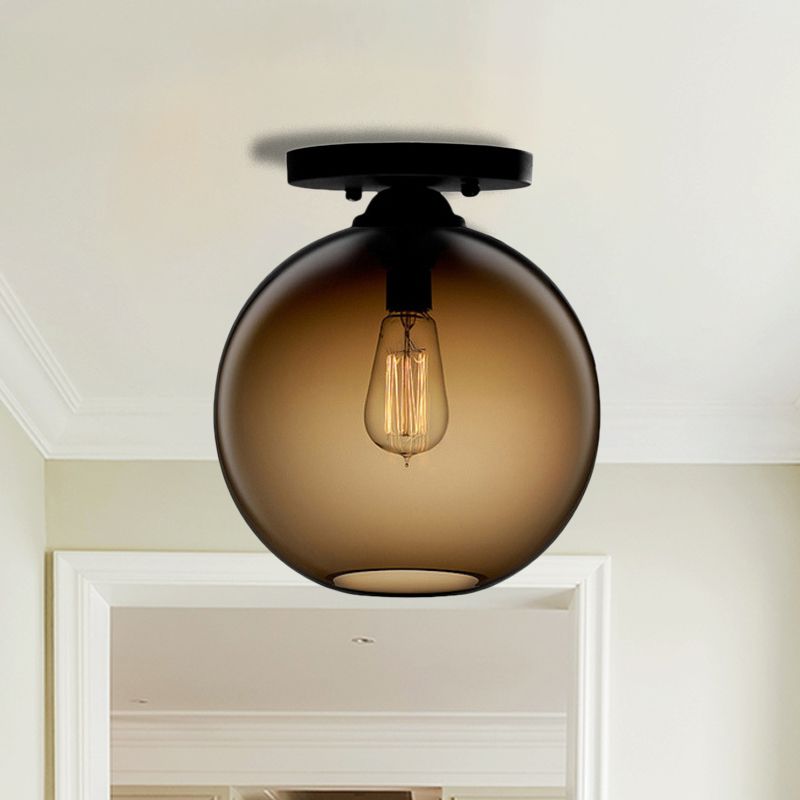 Globe Shade Semi Flush Dining Room Red/Brown/Blue Glass Industrial Style 1/2 Light Black Ceiling Lighting