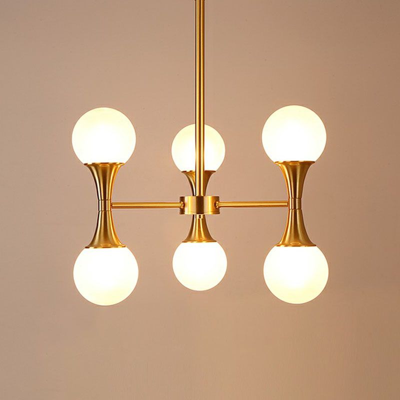 Gold Finish Molecule Chandelier Minimalistic Frosted White Glass Hanging Pendant Light