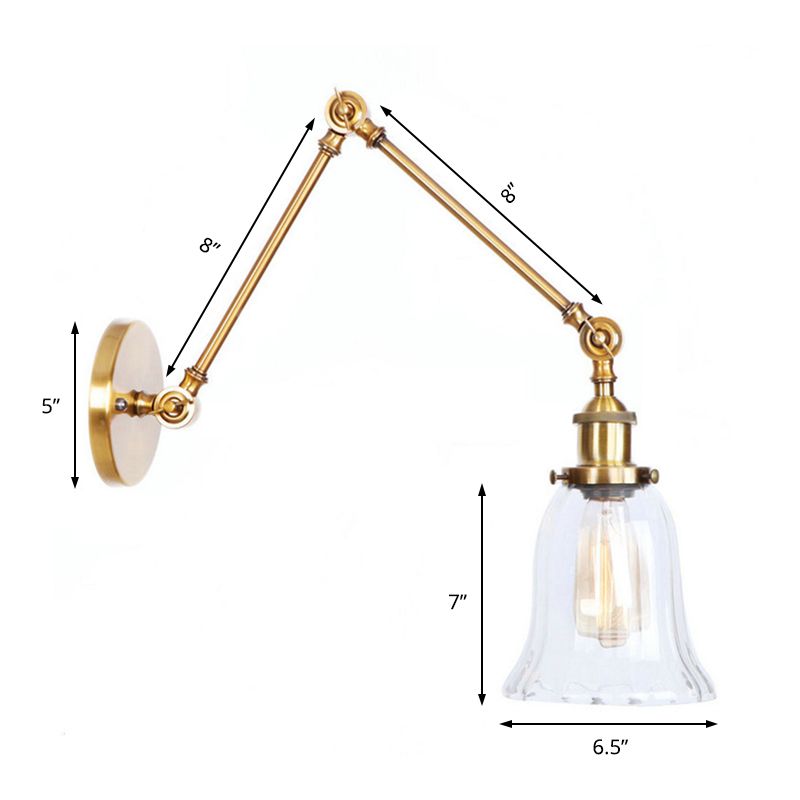 Luz de pared acampanada de latón estilo vintage vidrio transparente de textura 1 Luz de la sala de estar Light Lights