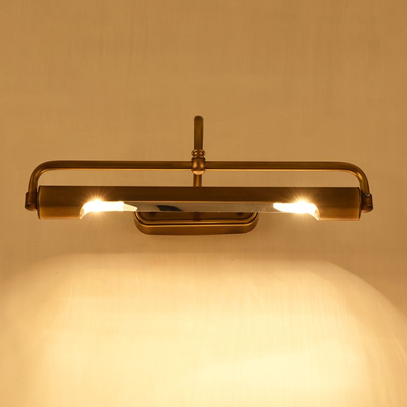 Lineare Badezimmer-Waschtischleuchte traditionelle Metall 2-Licht goldene Wandleuchte mit kurvigem Arm
