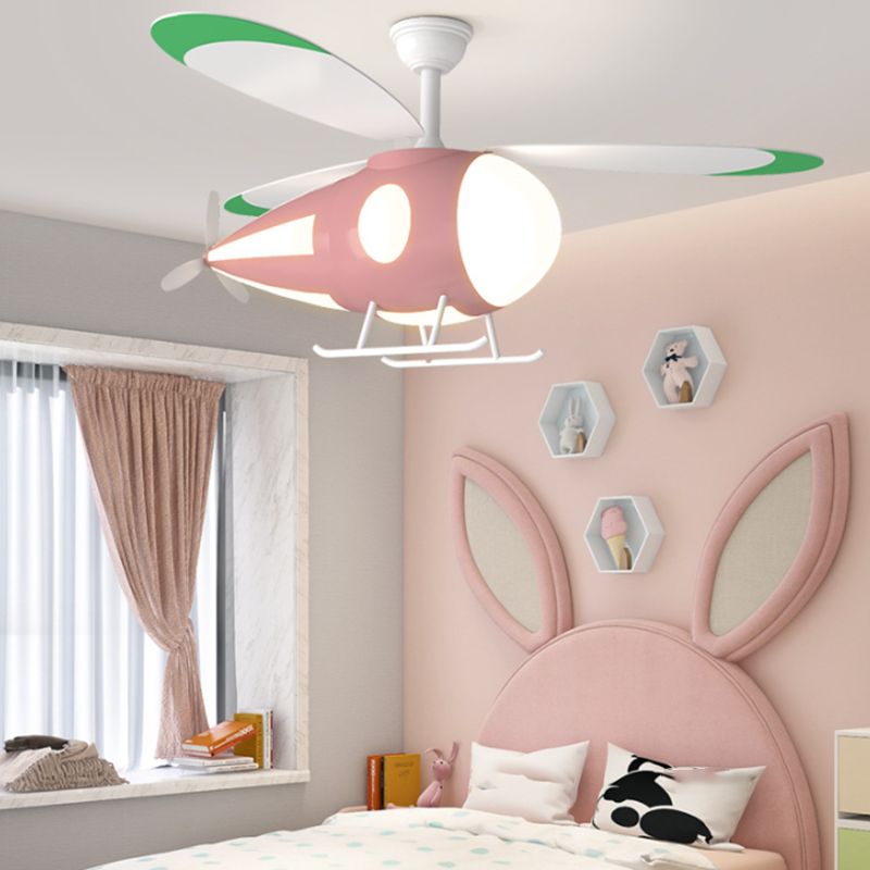 Vliegtuigvorm Metalen plafondventilatoren Kidstijl Multi -lichten plafondventilatorlamp