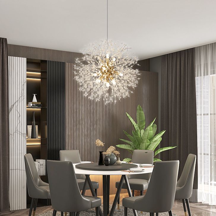 Contemporary Simplicity Style Dandelion Chandelier with Crystal Beads Shade Home Decorative Lighting Fixture for Dining Room