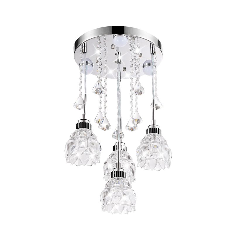 Modern 4 teste multi-pendente con lampada a soffitto fiore cristallina cristallina chiara