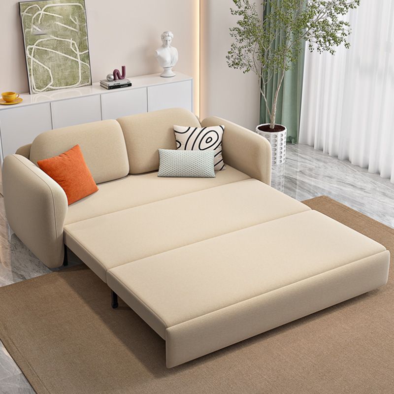 Glam Style Beige Futon Sleeper Sofa with Pillow Back and Square Arms